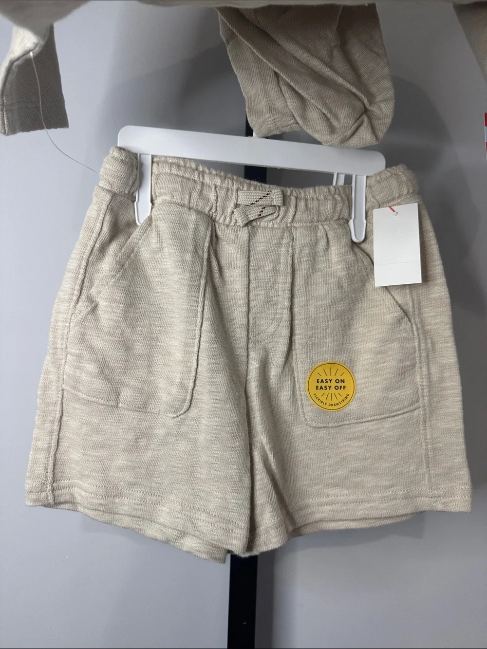Cat & Jack Beige Set Short Sleeve Hooded Top & Shorts Toddler Boys New NWT